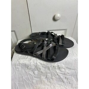 Olukai Awe Awe Black & Silver Leather Strappy Sandals Size 10 Women's EU‎ 40